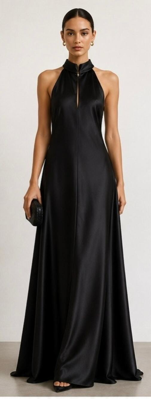 Galvan London Portico Satin Halter Maxi Dress Black Open Back NWT US 2 (UK6)